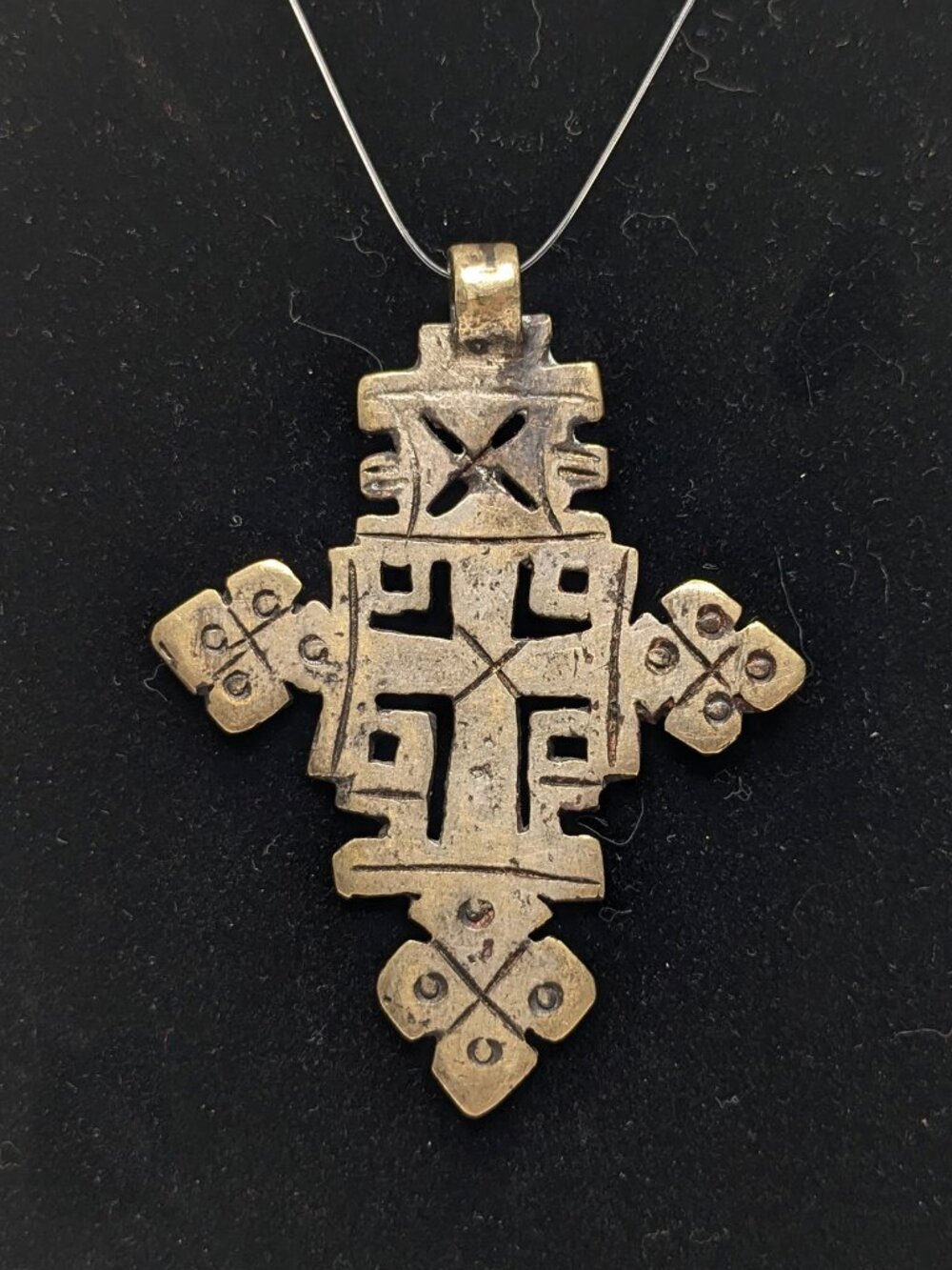 Vintage Ethiopian Coptic Cross Pendant Bronze Brass Statement Necklace Gift